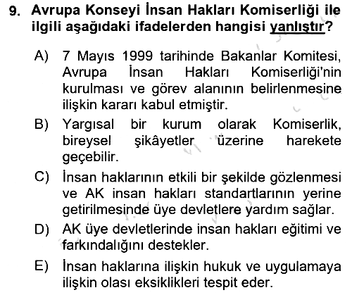 İnsan Hakları Ve Kamu Özgürlükleri 2018-2019 3 Ders Sınavı - 9. soru