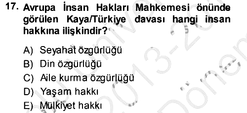 İnsan Hakları Ve Kamu Özgürlükleri 2013-2014 Dönem Sonu Sınavı - 17. soru