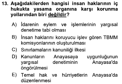 İnsan Hakları Ve Kamu Özgürlükleri 2018-2019 Yaz Okulu Sınavı - 13. soru