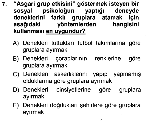 Psikoloji 2012-2013 Dönem Sonu Sınavı - 7. soru