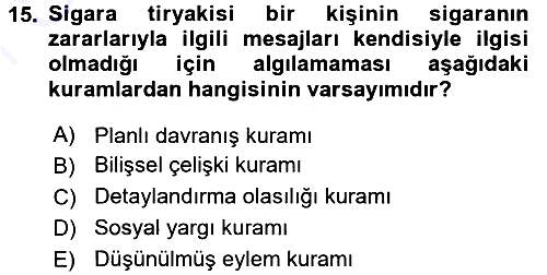Psikoloji 2015-2016 Dönem Sonu Sınavı - 15. soru