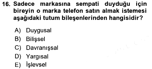Psikoloji 2016-2017 Dönem Sonu Sınavı - 16. soru