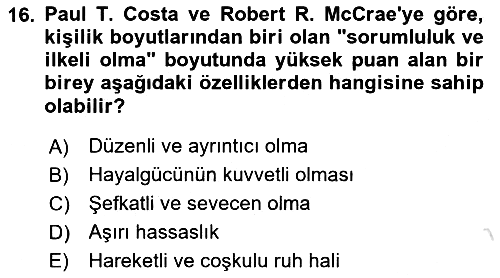 Psikoloji 2024-2025 Dönem Sonu Sınavı - 16. soru