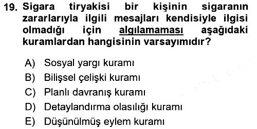 Psikoloji 2015-2016 Tek Ders Sınavı - 19. soru