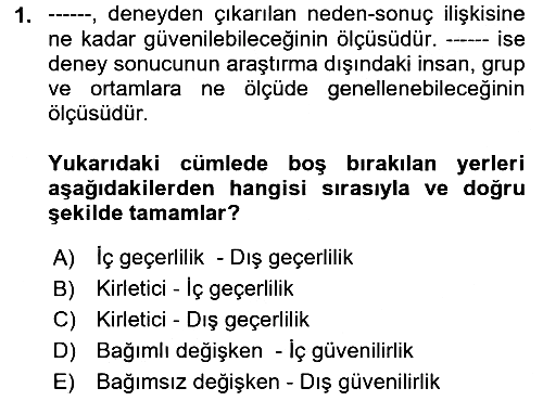 Psikoloji 2018-2019 Yaz Okulu Sınavı - 1. soru