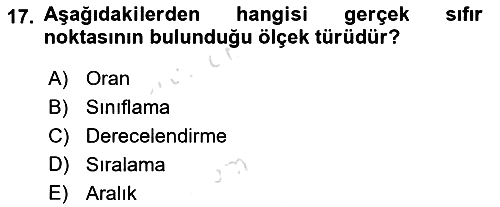 Sosyal Bilimlerde Araştırma Yöntemleri 2018-2019 3 Ders Sınavı - 17. soru