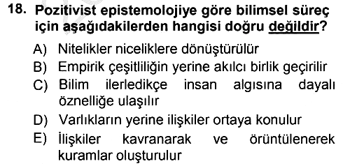Sosyal Bilimlerde Araştırma Yöntemleri 2012-2013 Ara Sınav - 18. soru