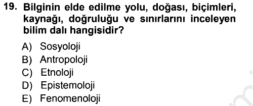 Sosyal Bilimlerde Araştırma Yöntemleri 2012-2013 Ara Sınav - 19. soru