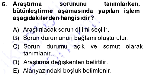 Sosyal Bilimlerde Araştırma Yöntemleri 2013-2014 Ara Sınav - 6. soru