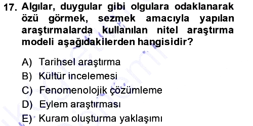 Sosyal Bilimlerde Araştırma Yöntemleri 2014-2015 Ara Sınav - 17. soru