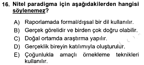 Sosyal Bilimlerde Araştırma Yöntemleri 2019-2020 Ara Sınav - 16. soru