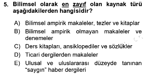 Sosyal Bilimlerde Araştırma Yöntemleri 2024-2025 Ara Sınav - 5. soru