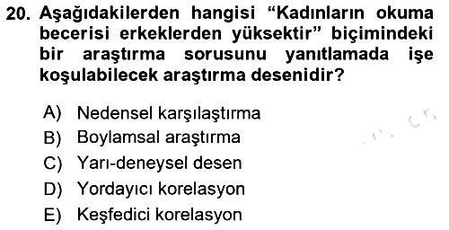 Sosyal Bilimlerde Araştırma Yöntemleri 2024-2025 Ara Sınav - 20. soru