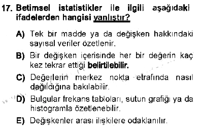 Sosyal Bilimlerde Araştırma Yöntemleri 2012-2013 Tek Ders Sınavı - 17. soru