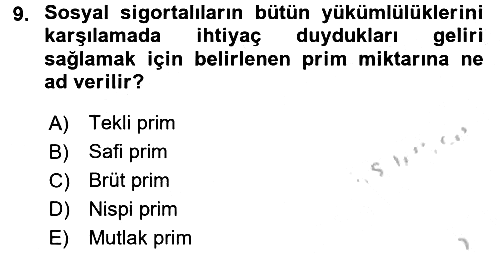 Sosyal Güvenlik 2016-2017 3 Ders Sınavı - 9. soru