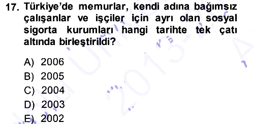 Sosyal Güvenlik 2013-2014 Ara Sınav - 17. soru