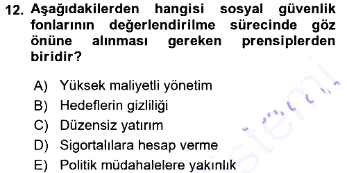 Sosyal Güvenlik 2015-2016 Dönem Sonu Sınavı - 12. soru