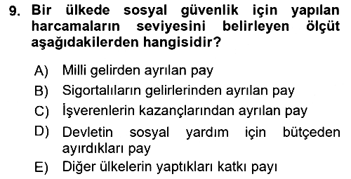 Sosyal Güvenlik 2019-2020 Dönem Sonu Sınavı - 9. soru