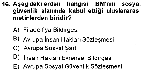 Sosyal Güvenlik 2014-2015 Tek Ders Sınavı - 16. soru