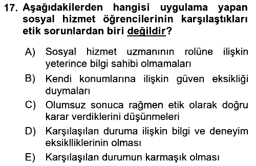 Sosyal Hizmet Etiği 2017-2018 Ara Sınav - 17. soru