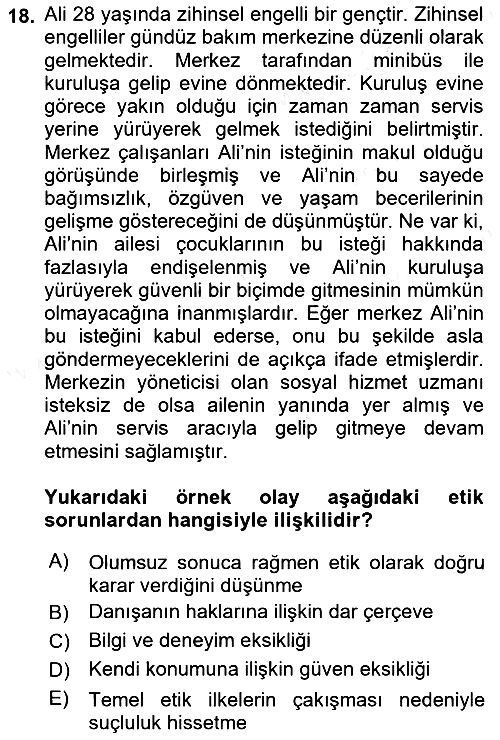 Sosyal Hizmet Etiği 2018-2019 Ara Sınav - 18. soru