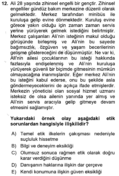 Sosyal Hizmet Etiği 2021-2022 Ara Sınav - 12. soru