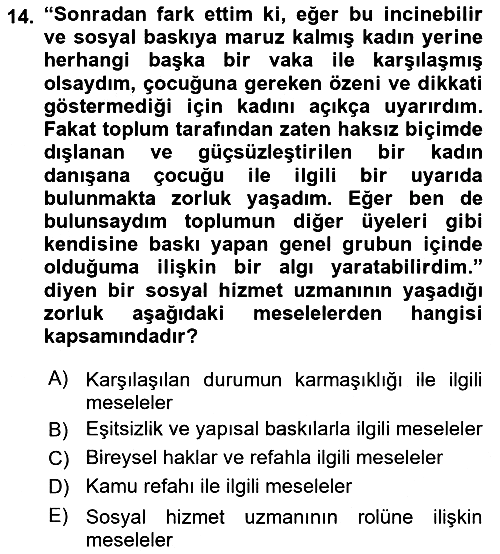 Sosyal Hizmet Etiği 2023-2024 Ara Sınav - 14. soru
