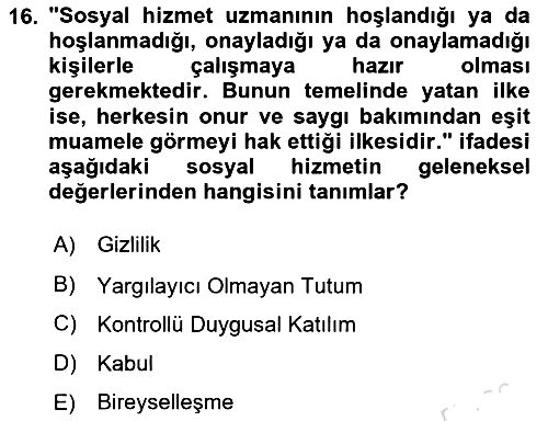 Sosyal Hizmet Etiği 2023-2024 Ara Sınav - 16. soru