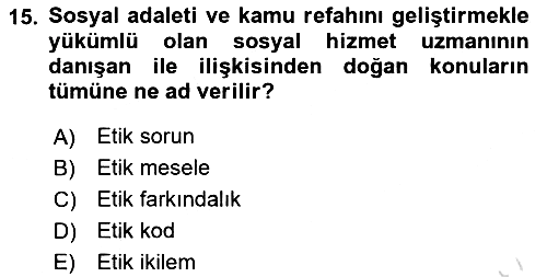 Sosyal Hizmet Etiği 2024-2025 Ara Sınav - 15. soru