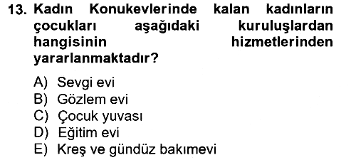 Sosyal Hizmet Kuruluşları 2012-2013 Ara Sınav - 13. soru