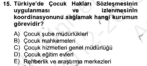 Sosyal Hizmet Kuruluşları 2012-2013 Ara Sınav - 15. soru