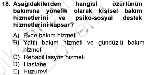 Sosyal Hizmet Kuruluşları 2012-2013 Ara Sınav - 18. soru