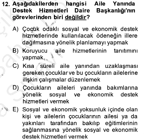 Sosyal Hizmet Kuruluşları 2014-2015 Ara Sınav - 12. soru