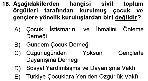 Sosyal Hizmet Kuruluşları 2015-2016 Ara Sınav - 16. soru