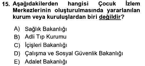 Sosyal Hizmet Kuruluşları 2016-2017 Ara Sınav - 15. soru