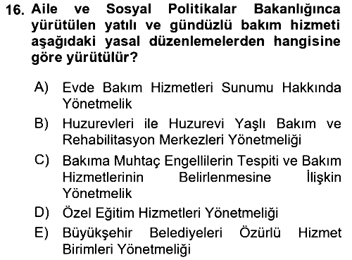 Sosyal Hizmet Kuruluşları 2017-2018 Ara Sınav - 16. soru