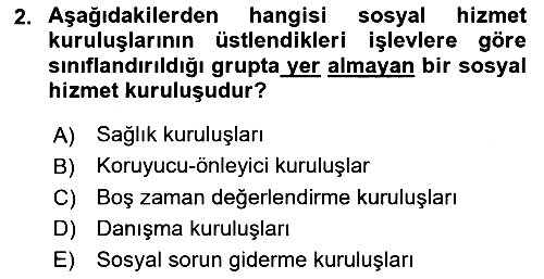 Sosyal Hizmet Kuruluşları 2023-2024 Ara Sınav - 2. soru
