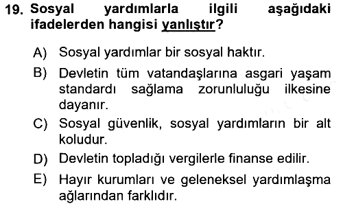 Sosyal Hizmet Kuruluşları 2015-2016 Tek Ders Sınavı - 19. soru