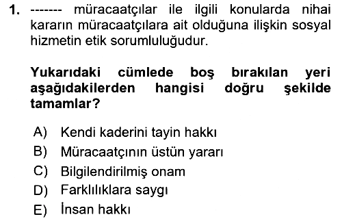 Sosyal Hizmet Mesleğine Giriş 2024-2025 Ara Sınav - 1. soru