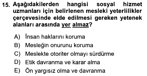 Sosyal Hizmet Mesleğine Giriş 2024-2025 Ara Sınav - 15. soru