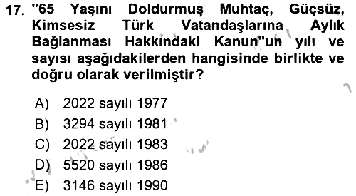 Sosyal Hizmet Mevzuatı 2016-2017 Ara Sınav - 17. soru