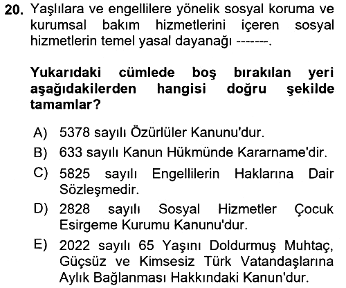 Sosyal Hizmet Mevzuatı 2017-2018 Ara Sınav - 20. soru