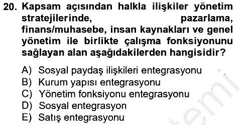 Sosyal Hizmet Yönetimi 2012-2013 Ara Sınav - 20. soru