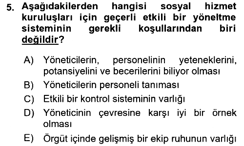 Sosyal Hizmet Yönetimi 2015-2016 Ara Sınav - 5. soru