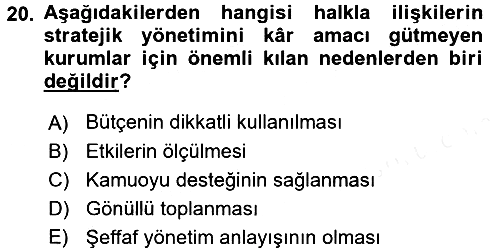 Sosyal Hizmet Yönetimi 2017-2018 Ara Sınav - 20. soru