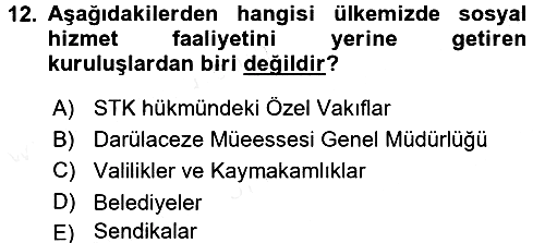 Sosyal Hizmet Yönetimi 2015-2016 Tek Ders Sınavı - 12. soru