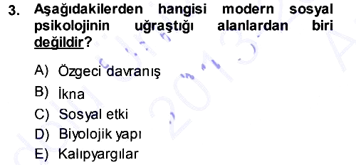 Sosyal Psikoloji 1 2013-2014 Ara Sınav - 3. soru