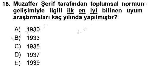 Sosyal Psikoloji 1 2016-2017 Ara Sınav - 18. soru