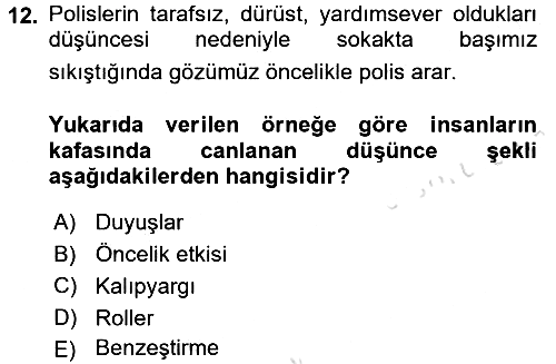 Sosyal Psikoloji 1 2017-2018 Ara Sınav - 12. soru