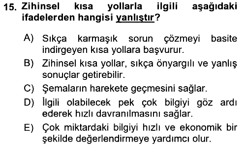 Sosyal Psikoloji 1 2017-2018 Ara Sınav - 15. soru